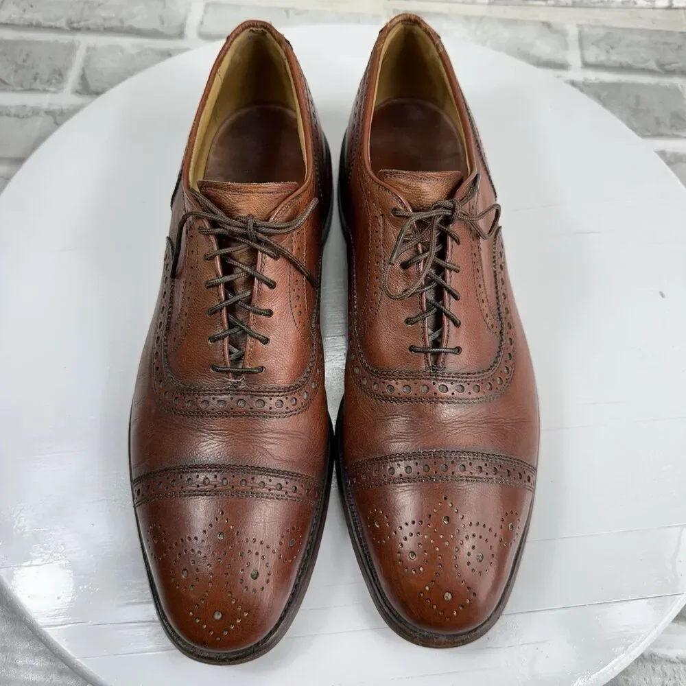Allen Edmonds Strand Men's Size 9.5 Brown Leather Cap-Toe Dress Lace Up Oxfords
